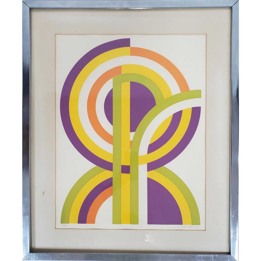 MCM Signed Abstract Lithograph c.1960's: MCM Signed Montgomery Abstract Geometric Lithograph. Signed Lower Right & Numbered 113/150 on Lower Left. c.1960's. In Original Frame Under Glass. Has Not Been Examined Out of Frame. Condition: Genera