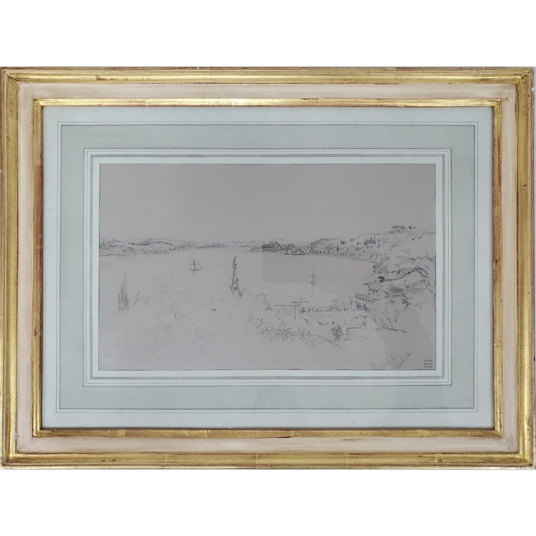 Attrib. to Gaspard Nadar, French (1820-1910): Attributed to Gaspard Felix Nadar, French (1820-1910) Antique Crayon Painting on Paper "Le Bosphore". Described Lower Right "O. Guys Collection. Nadar". Framed Under Glass. Has Not Been Examined Out o