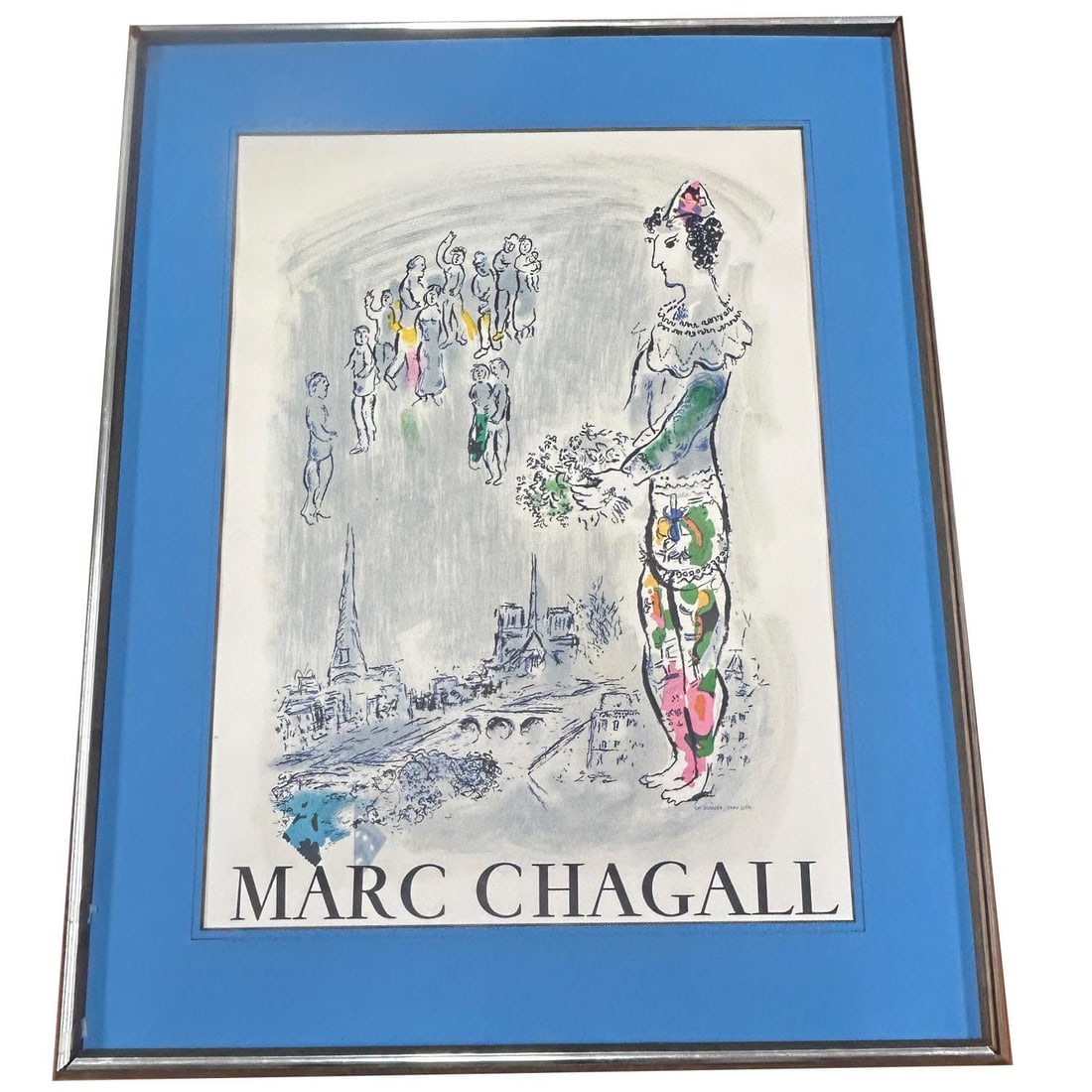 Marc Chagall, French (1887-1985) Exhibition Poster: Marc Chagall, French (1887-1985) Exhibition Poster "The Magician of Paris". Printed by Charles Sorlier for The Exhibition of Chagall's Works from 1969-1970. Comes w/ Paper Label From J. Richards Galle
