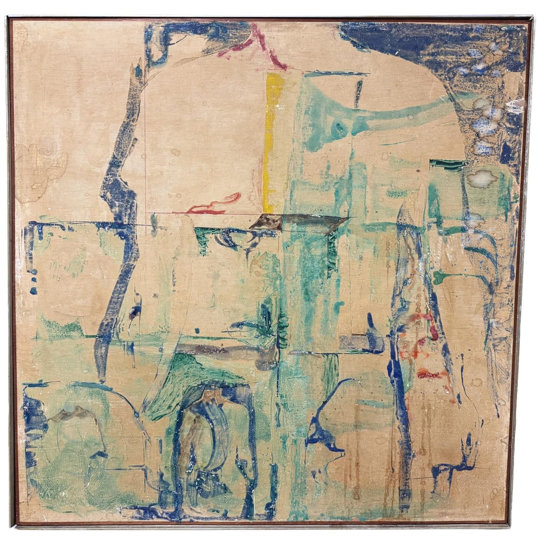 Large Vintage Abstract Expressionist Painting: Large Vintage Abstract Expressionist Painting, Oil on Canvas. Apparently Unsigned. Has Japanese Stickers on the Frame. Condition: Generally Very Good. Frame Needs Attention. Dimensions: Sight- 36" x 3