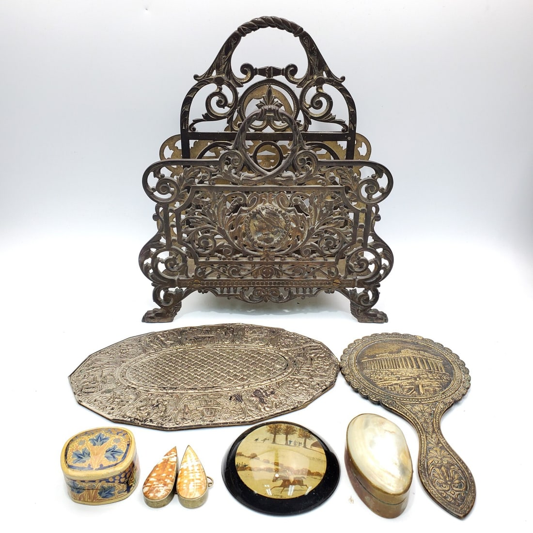 Lot of 6 Items Including a Bronze Letter Rack (1 of 4)