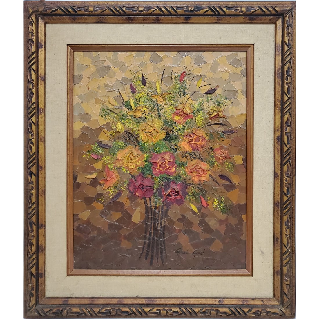 Signed Painting Oil on Board "Flowers" (1 of 3)