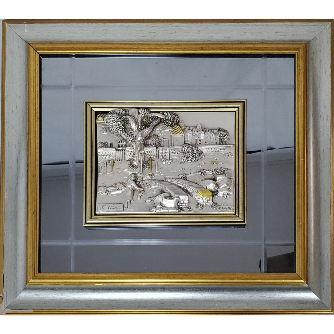 Italian Sterling Silver Clad Signed Relief Plaque (1 of 3)