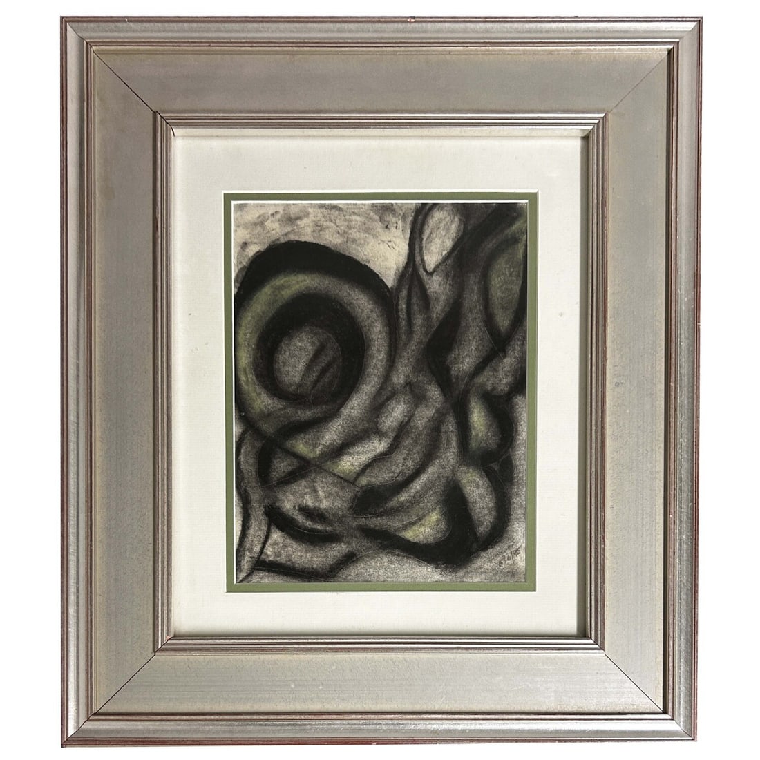 Vintage Signed Abstract Drawing, Charcoal on Paper (1 of 3)