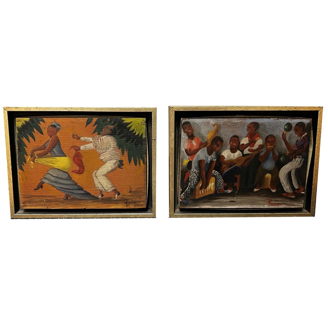 2 Signed Small Caribbean Paintings, Oil on Board (1 of 3)