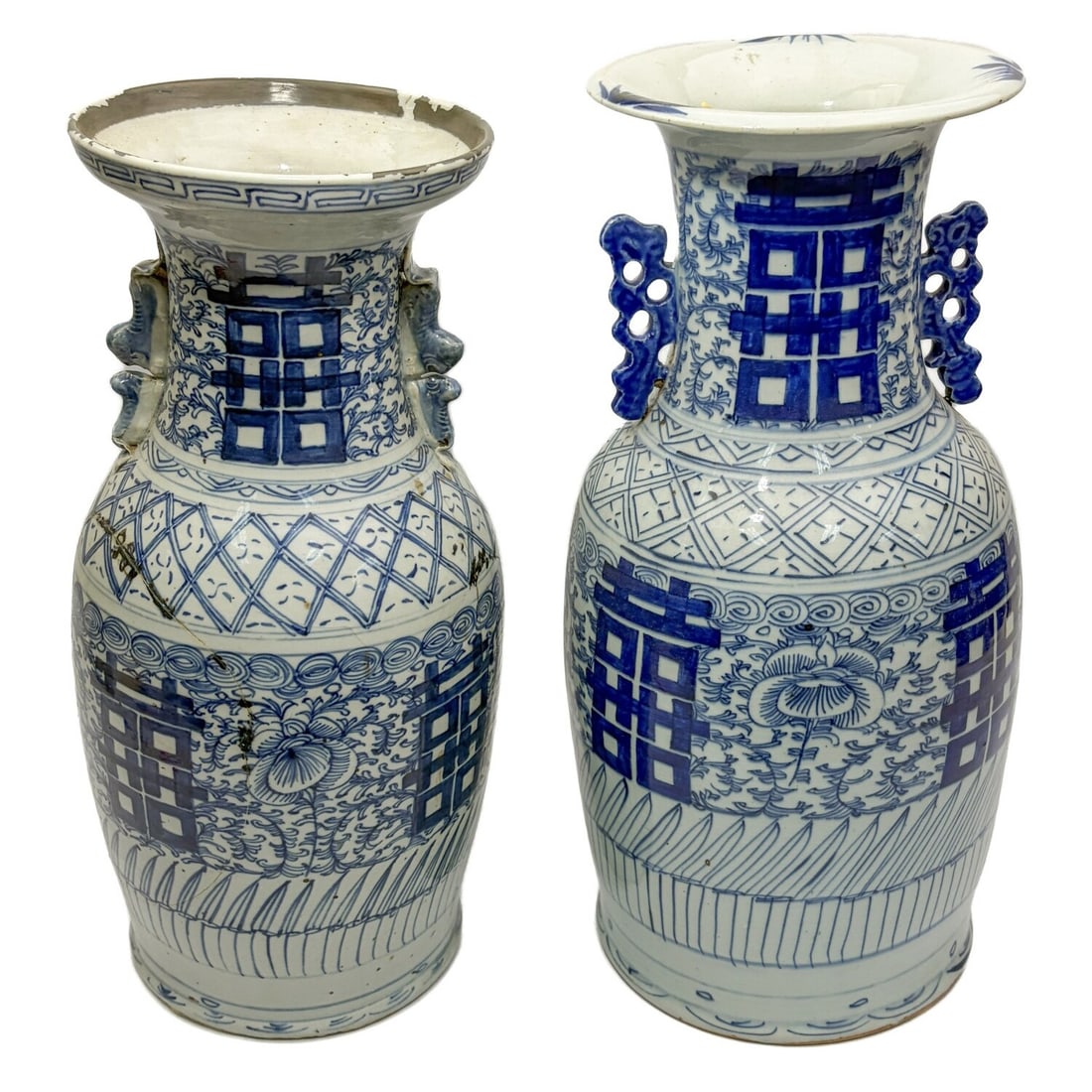 Chinese Lot of 2 Blue & White Porcelain Vases: Chinese Lot of 2 Blue & White Porcelain Vases. Condition: As Found Dimensions: Taller-H-17.5" x Dia-8". Provenance: From a Long Island, NY Home. Please note the absence of a Condition Report does not 