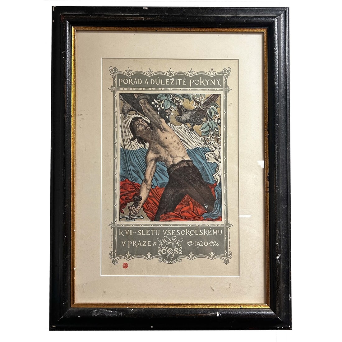 1920 Czech Poster Advertising VII Sokol Festival: 1920 Czech Poster Print Advertising the VII. Sokol Festival in Prague by Jakub Obrovsky. Framed Under Glass. Condition: Generally Very Good. Has Not Been Examined Out of Frame. Dimensions: Sight- 14.7