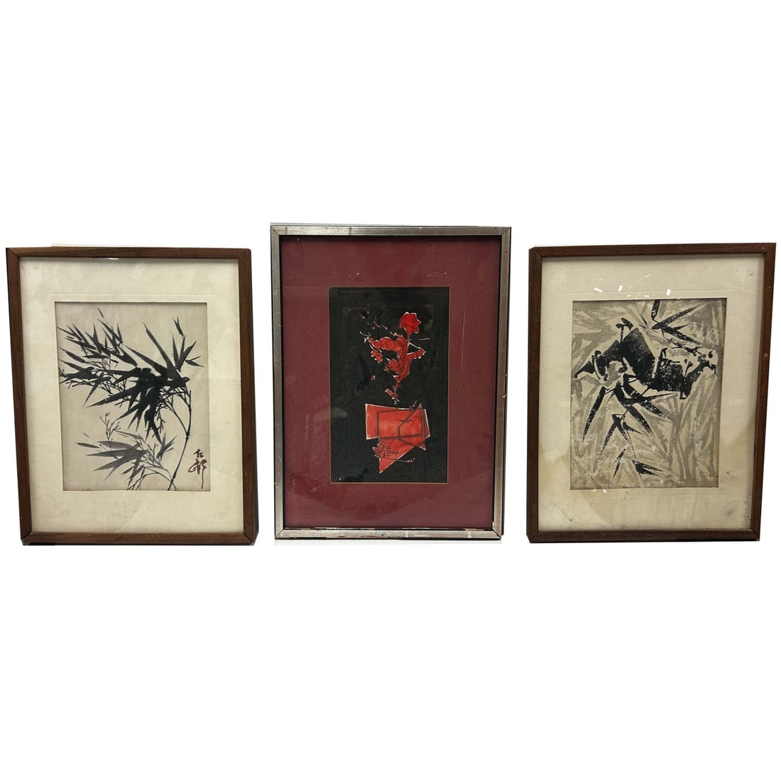 2 Japanese Paintings "Bamboo Trees" & Another: Lot of 2 Japanese Paintings, Watercolor on Paper "Bamboo Trees". One is Signed Lower Right. Along w/ Another Possibly Japanese Painting on Paper. All 3 are Framed Under Glass. Condition: Generally Goo