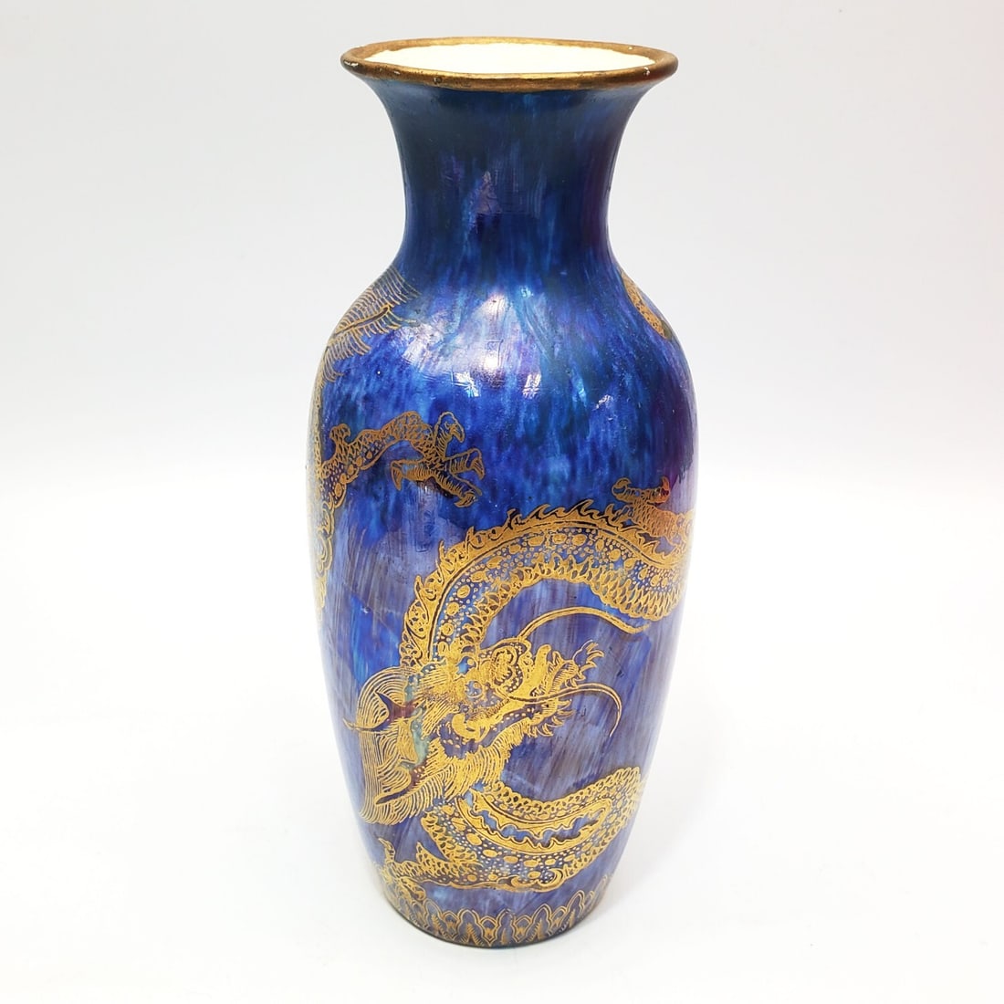 Wedgwood Fairyland "Celestial Dragon" Lustre Vase: Wedgwood Fairyland "Celestial Dragon" Lustre Vase. Fully Marked. Condition: The Top Has Restorations. Dimensions: H-8.25". Provenance: From a Long Island, NY Home. Please note the absence of a Conditi
