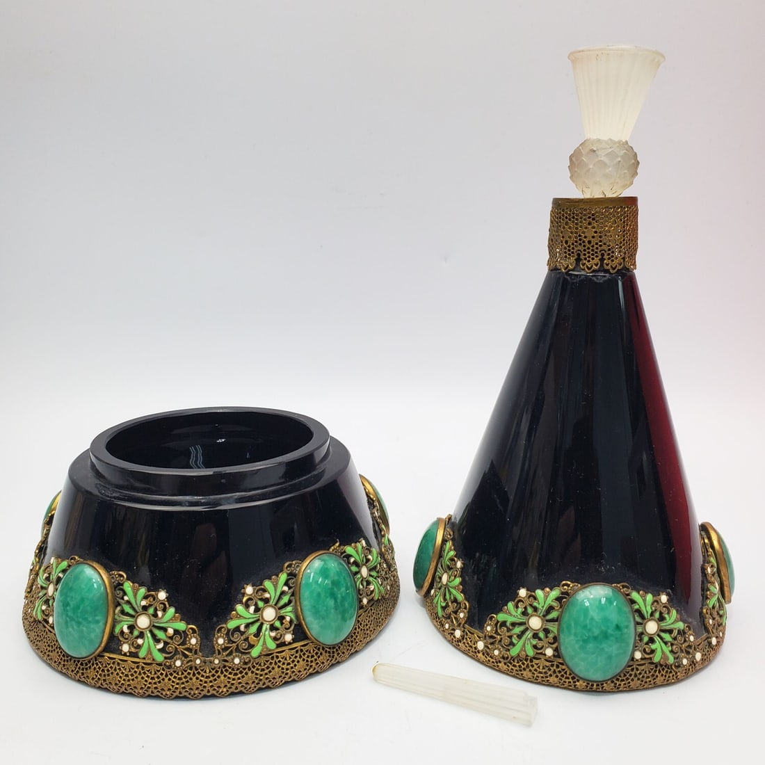 2 Czechoslovakian Art Deco Black Glass Vanity (1 of 3)