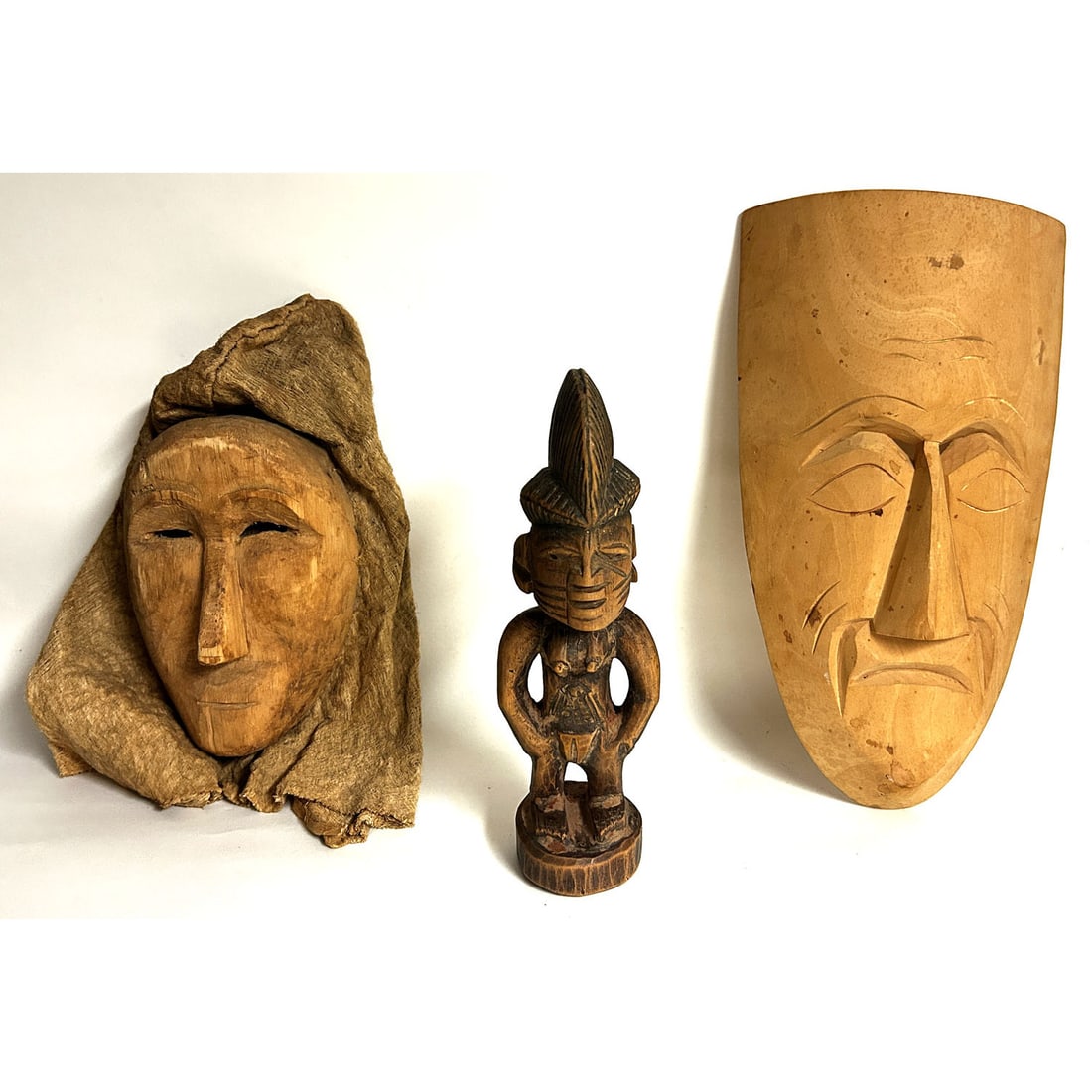 2 Wooden Masks Along w/ a Vintage Wood Carved Tiki (1 of 6)