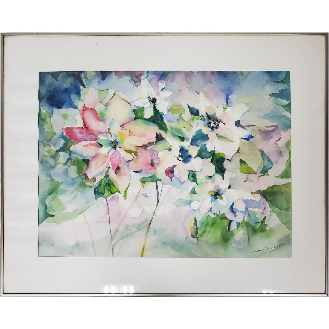 Signed Painting Watercolor on Paper "Flowers": Signed Painting Watercolor on Paper "Flowers". Signed Lower Right "Barbara W. Doncaster". Probably c.1960's. In Original Frame Under Glass. Has Not Been Examined Out of Frame. Condition: Generally Goo