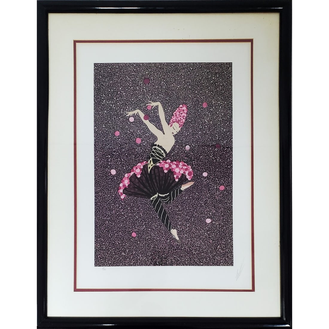 Erte, French (1892-1990) Serigraph "Rose Dancer": Erte (Romaine De Tirtoff), Russian/French (1892-1990) Serigraph "Rose Dancer" c.1984. Pencil Signed Lower Right & Numbered 5/300 on Lower Left. Comes w/ Certificate of Authenticity on The Verso. Frame