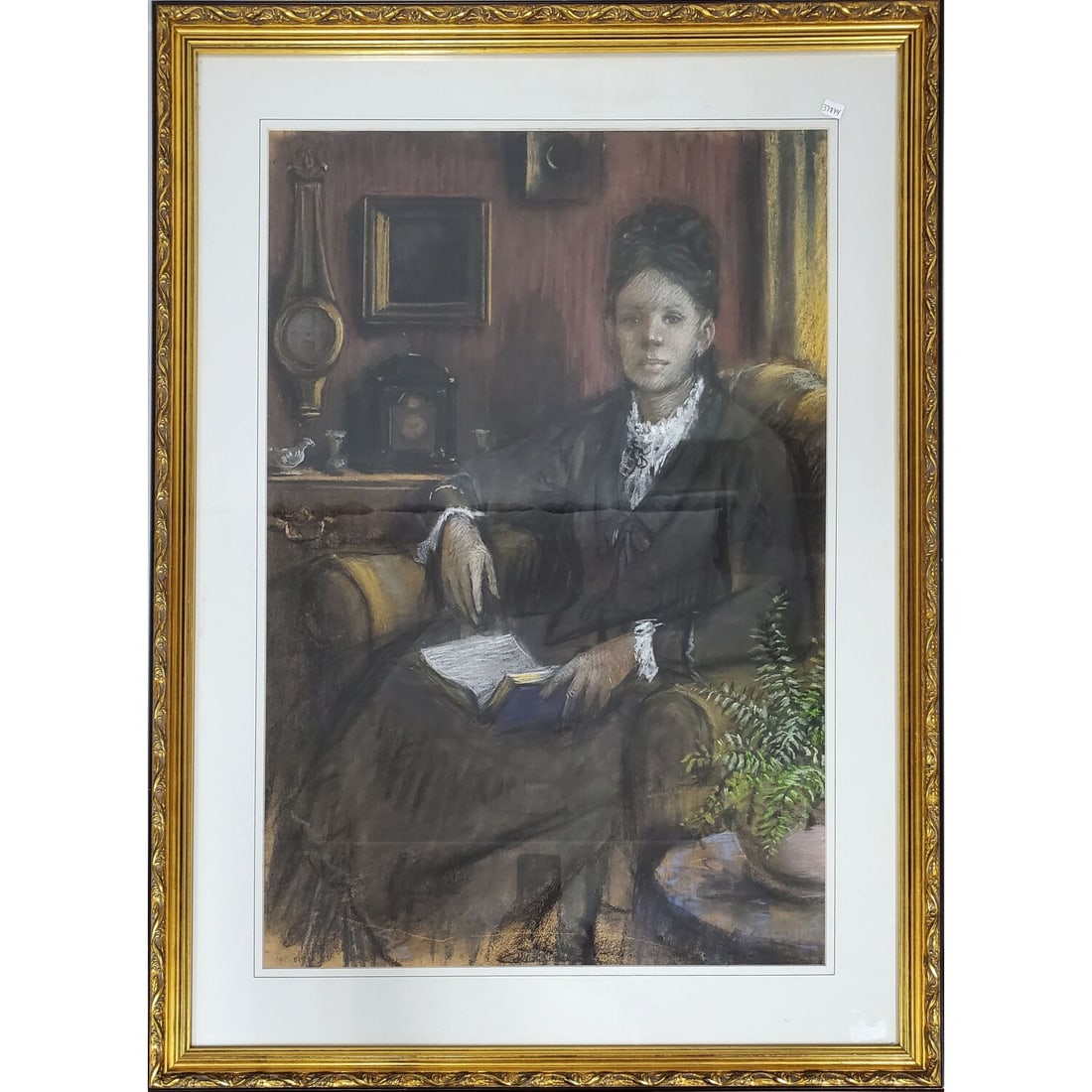 Colleen Browning, Irish/American (1918-2003): Colleen Browning, Irish/American (1918-2003) Large Painting Pastel on Paper "Portrait of a Seated Lady. Signed Lower Left & Dated March 4, 1967. Beautifully Framed Under Glass. Has Not Been Examined O