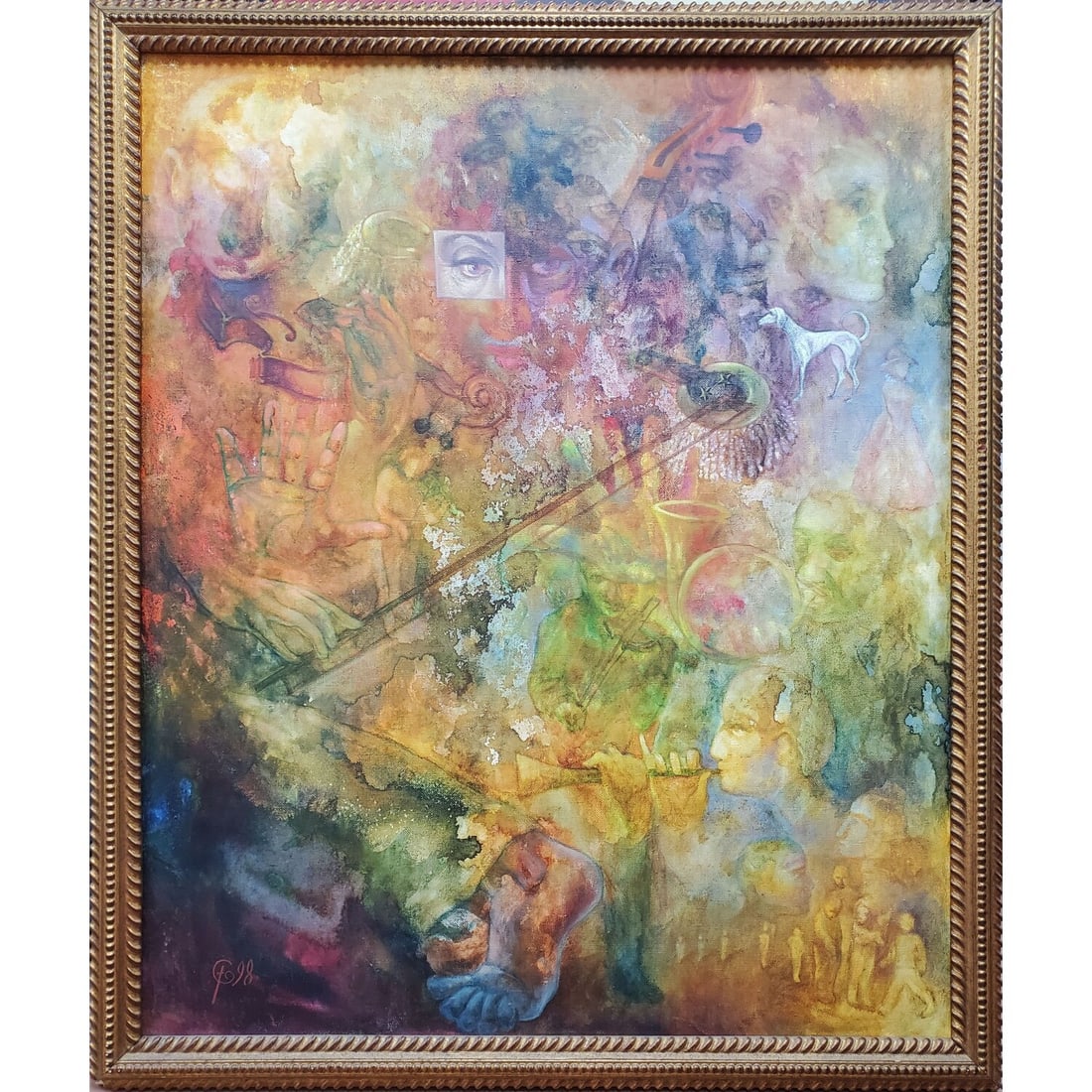 Monumental Vintage Signed Painting Oil on Canvas: Monumental Vintage Signed Painting Oil on Canvas. Signed Lower Left & Dated '98. Also Signed on The Back. In Original Frame. Condition: Generally Very Good. Dimensions: Sight-47.5" x 39.5". Frame-51.2