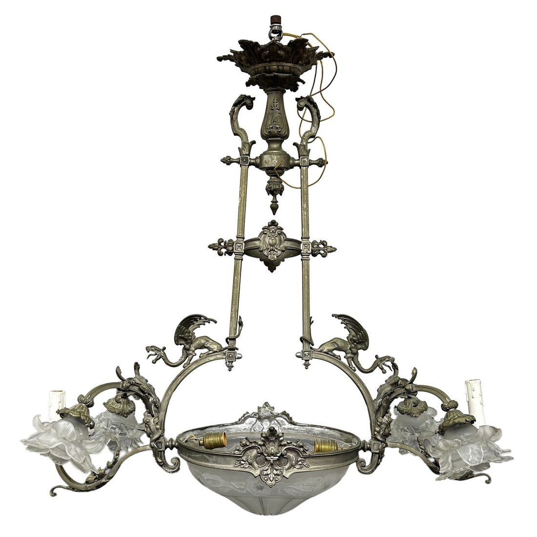 Antique Art Nouveau Brass or Metal Chandelier (1 of 6)