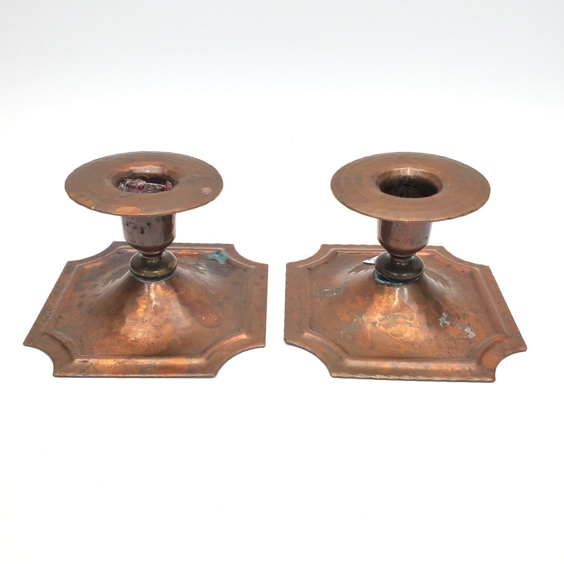 Pair Roycroft Arts & Crafts Hammered Copper Candle (1 of 3)