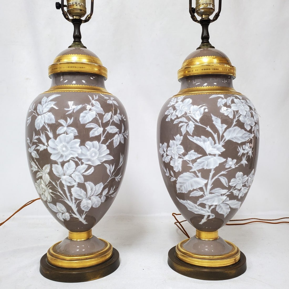 Pair of Antique French Pate Sur Pate Urn Lamps (1 of 4)
