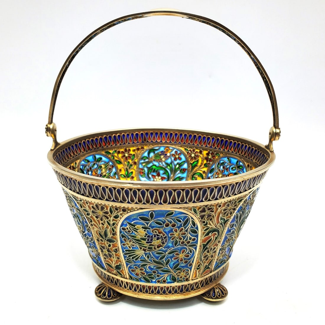 Russian Plique-a-Jour & Gilt 88 Silver Basket: Exceptional Russian Plique-a-Jour & Gilt 88 Silver Basket By Antip Kuzmichev Made For Tiffany & Co. Fully Marked. Please Note- Antip Kuzmichev Was a Highly Prominent Late-19th C. Russian Silversmith &