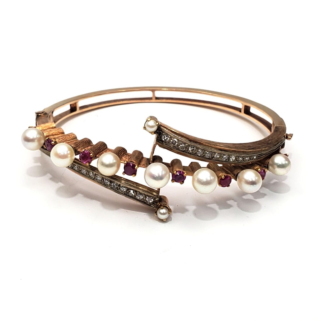 14K Gold, Diamonds, Rubies & Pearls Bracelet (1 of 5)