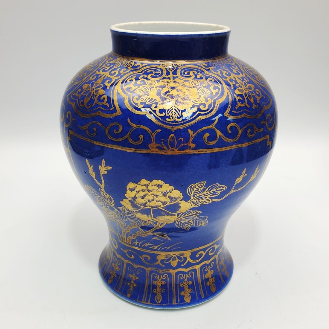 Antique Chinese Powder Blue & Gilt Porcelain Vase (1 of 5)