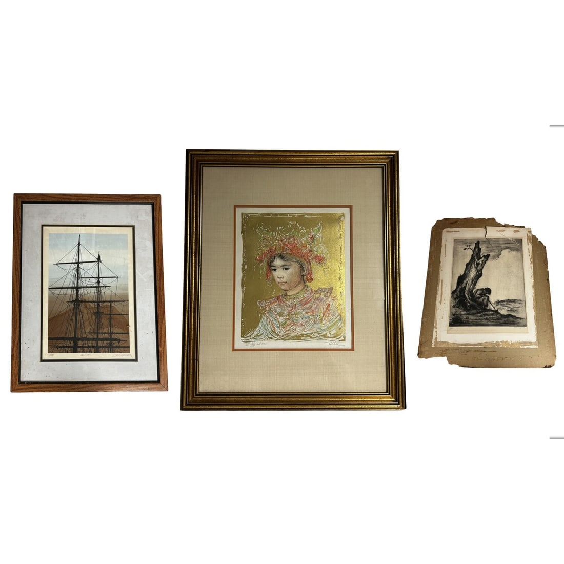 Lot of 2 Signed Lithographs & 1 Signed Engraving: Lot of 2 Signed Lithographs & 1 Signed Engraving Including a Limited Edition Lithograph "Thai Princess" by Edna Hibel, Pencil Signed Lower Left & Numbered Lower Right; a Limited Edition Lithograph "Ne