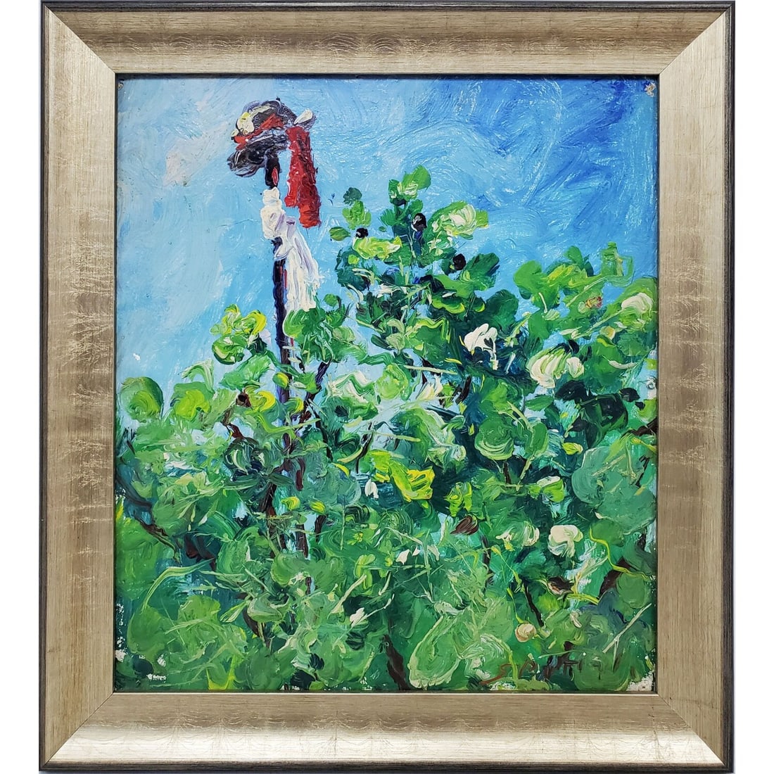 Signed Painting Oil on Canvas: Signed Painting Oil on Canvas "Landscape With Walking Stick" Signed Lower Right. In Original Frame. Condition: Generally Very Good. Dimensions: Sight H- 15.5" x W- 13.5" Frame H- 19" x W- 17". Provena