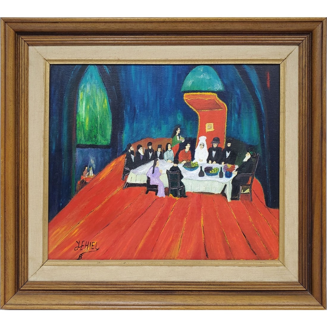 Signed Painting Oil on Canvas "Wedding": Signed Painting Oil on Canvas "Wedding" Signed Lower Left "Yehiel B." In Original Frame. Condition: Generally Good. Dimensions: Sight W- 17.5" x H- 14.5" Frame W- 24" x H- 21". Provenance: From a Long