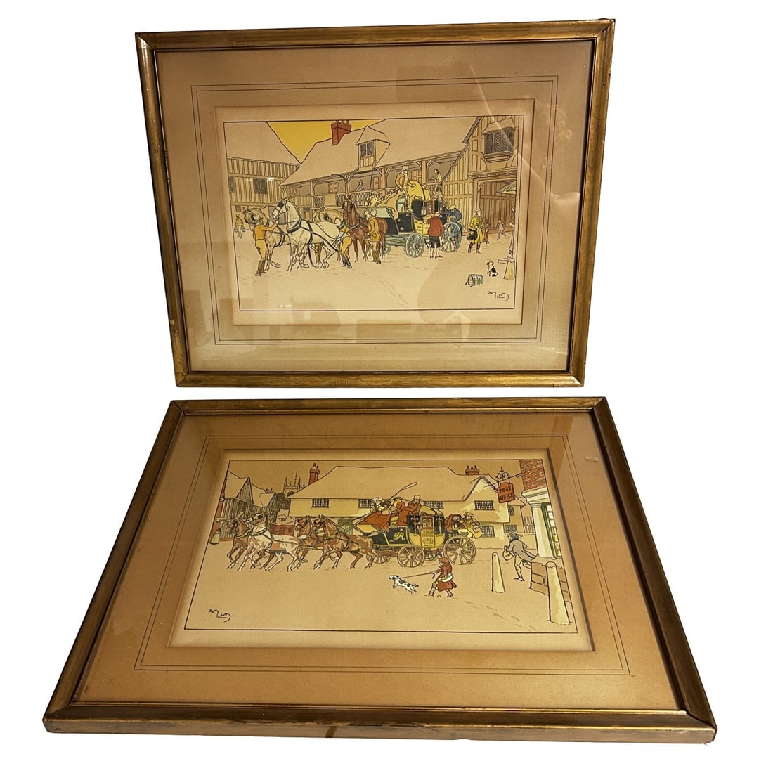 Pair of Harry Elliot Hand-Colored Lithograph Print: Harry Elliot AKA Charles Edmond Hermet, French (1882-1959) Pair of Hand-Colored Lithograph Prints of Village Scenes. Both are Signed in Plate and Framed Under Glass. Condition: Generally Very Good. Ha