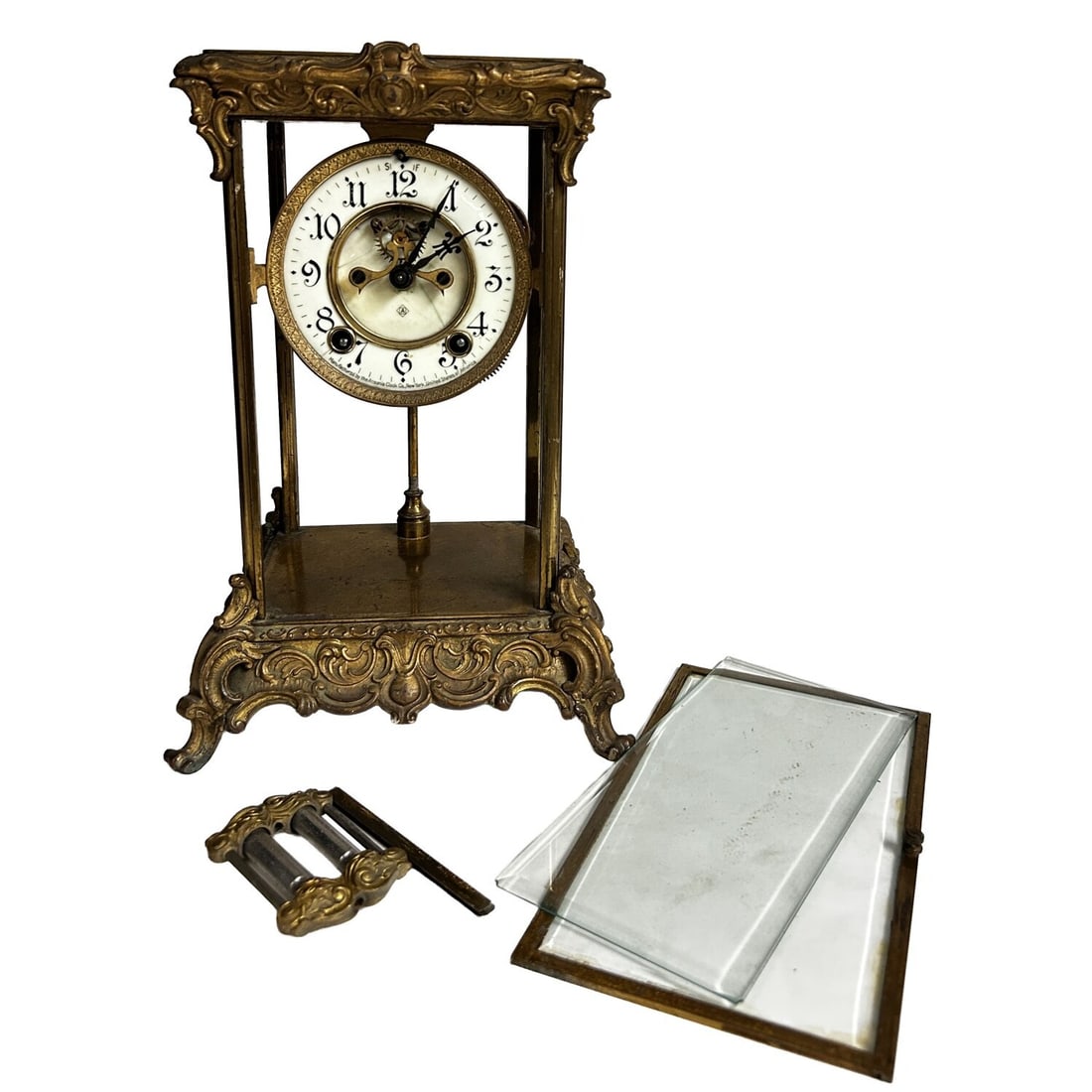 Antique Ansonia Crystal Regulator Brass Clock (1 of 4)
