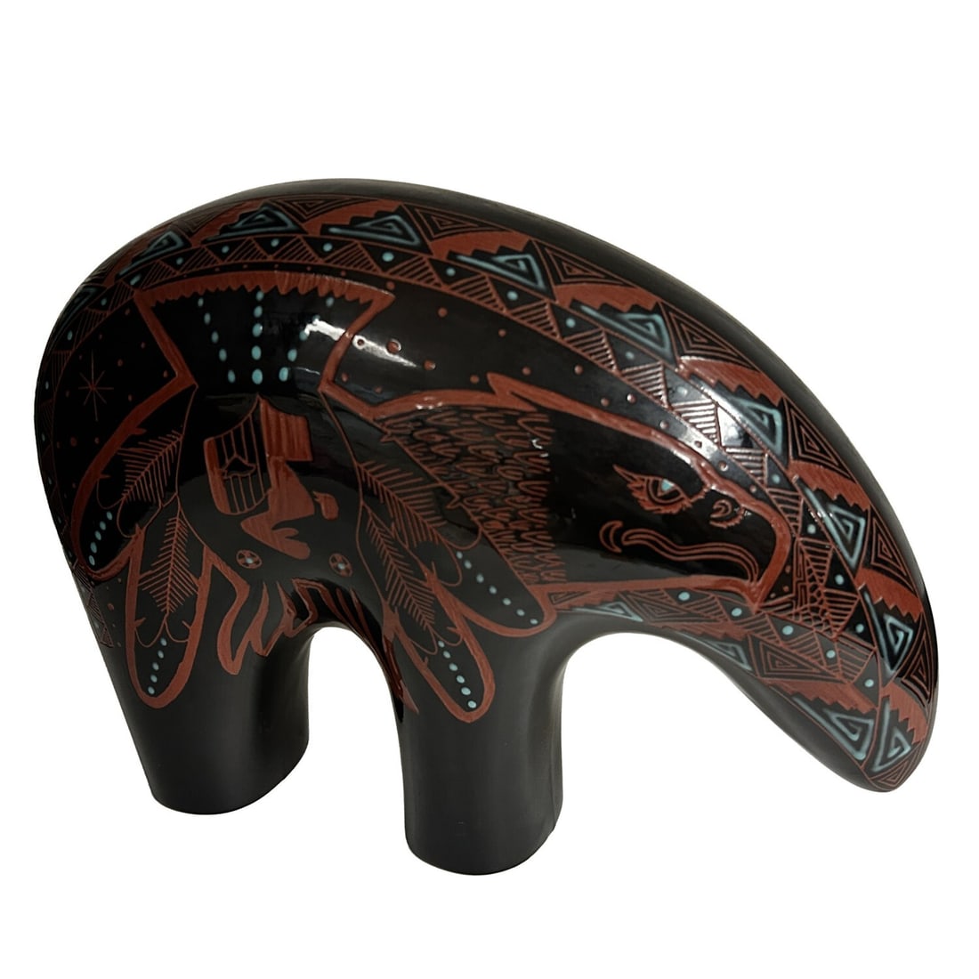Signed Native American Navajo Glazed Pottery Bear (1 of 3)