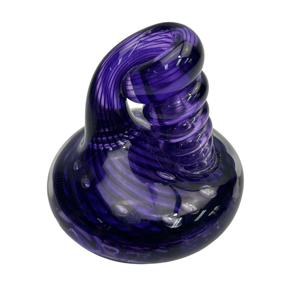 Hand-Blown Art Glass Pen Holder Paperweight: Hand-Blown Art Glass Swirled Pen Holder Paperweight. Signed & Dated 2012. Condition: Generally Very Good. Dimensions: H-3" x Dia-3.5". Provenance: From a Long Island, NY Home. Please note the absence 
