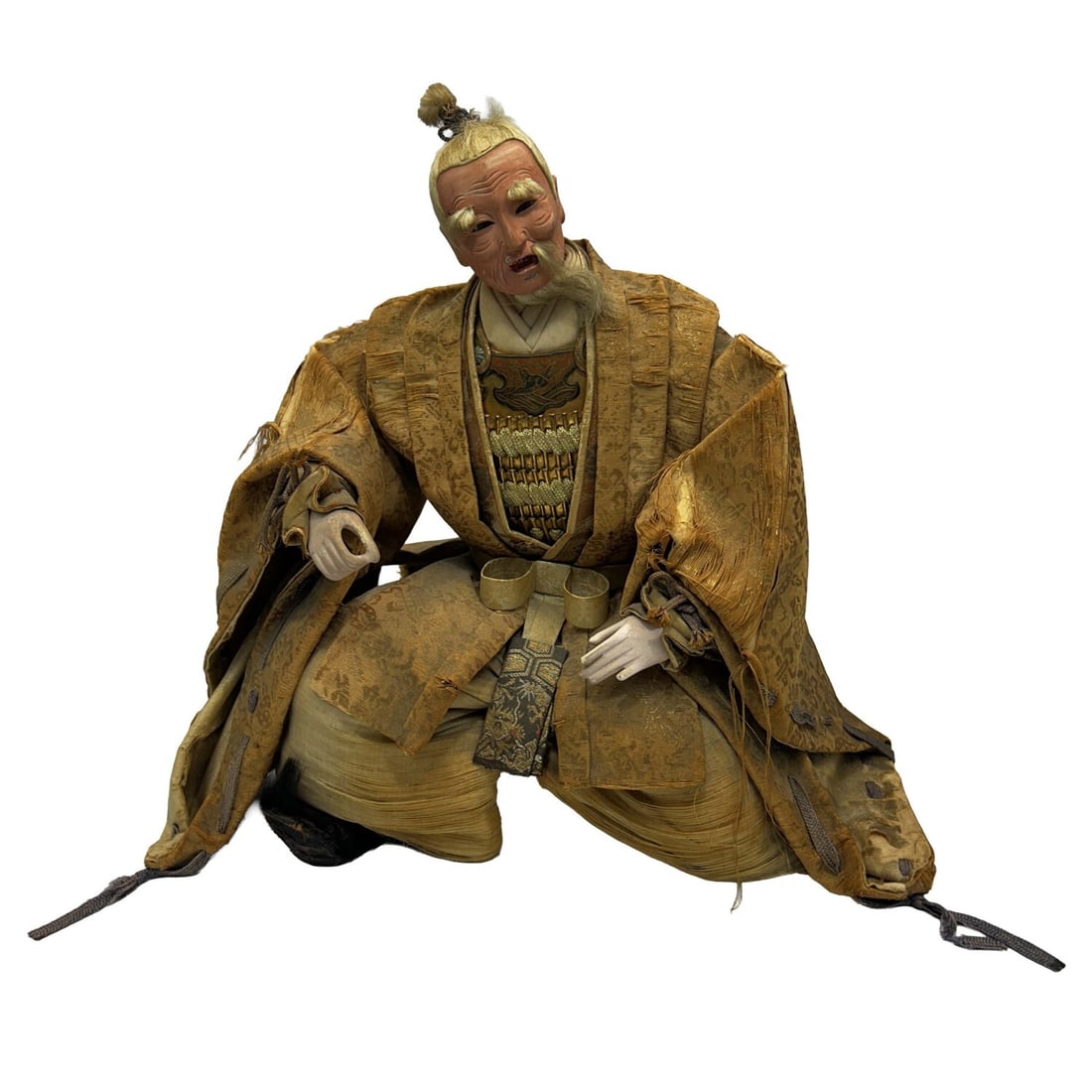Antique Japanese Seated Samurai Figure: Antique Japanese Seated Samurai Figure w/ Plaster Face & Hands. Condition: As Found. Dimensions: H-13" x W-13". Provenance: From a Long Island, NY Home.Please note the absence of a Condition Report do