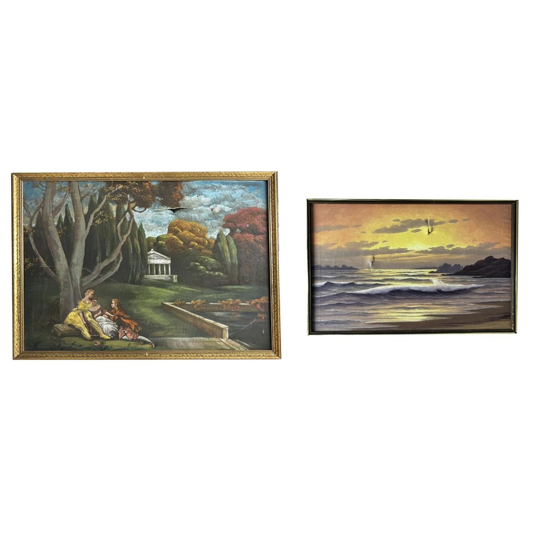 Lot of 2 Signed Paintings, Oil on Canvas: Lot of 2 Signed Paintings, Oil on Canvas. Both are Signed by Unlisted Artists Lower Left & Framed. Condition: Both Have Significant Tears in the Canvas. Sold As Is. Dimensions: Larger Sight-39.5" x 29
