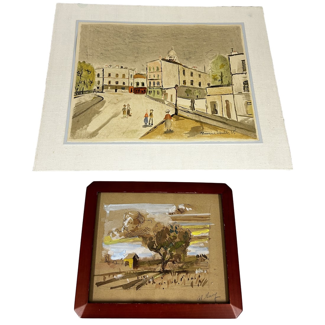 Lot of 2 Mixed Media Artworks on Paper: Lot of 2 Mixed Media Artworks on Paper Including 1 After Maurice Utrillo, French (1883-1955) & 1 Signed by an Unlisted Artist. One is Framed Under Glass & Has Not Been Examined Out of Frame. The Other