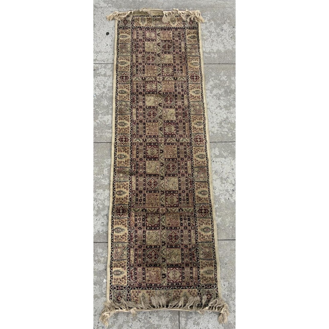 Kashmiri or Afghan Turkmen Carpet Runner: Kashmiri or Afghan Turkmen Carpet Runner. Condition: Generally Good, Sold As Is, As Found. Dimensions: 81” x 25”. Provenance: From a Long Island, NY Home. Please note the absence of a Cond