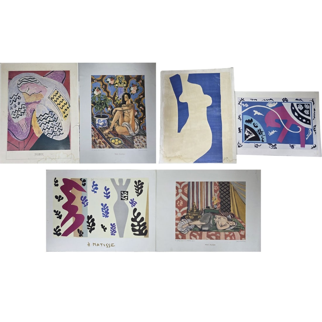 Lot of 6 Henri Matisse Prints: Lot of 6 Henri Matisse Prints. Condition: Creases, Sold As Is. One Glued to Foam Board. Dimensions: Largest- 36.25" x 28.75". Provenance: From a Long Island, NY Home. Please note the absence of a Cond
