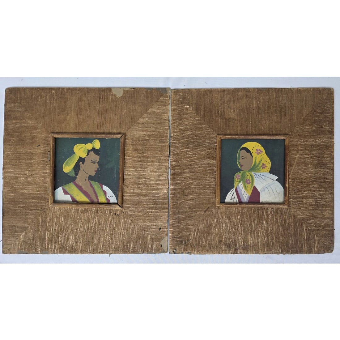 Pair of Vintage Paintings, Watercolor on Paper: Pair of Vintage Paintings, Watercolor on Paper. Both Signed Lower Left and Lower Right by Cava. Label on the Back Of One, "Original Watercolor "Provincial Head". In Original Frames Under Glass. Not Ex