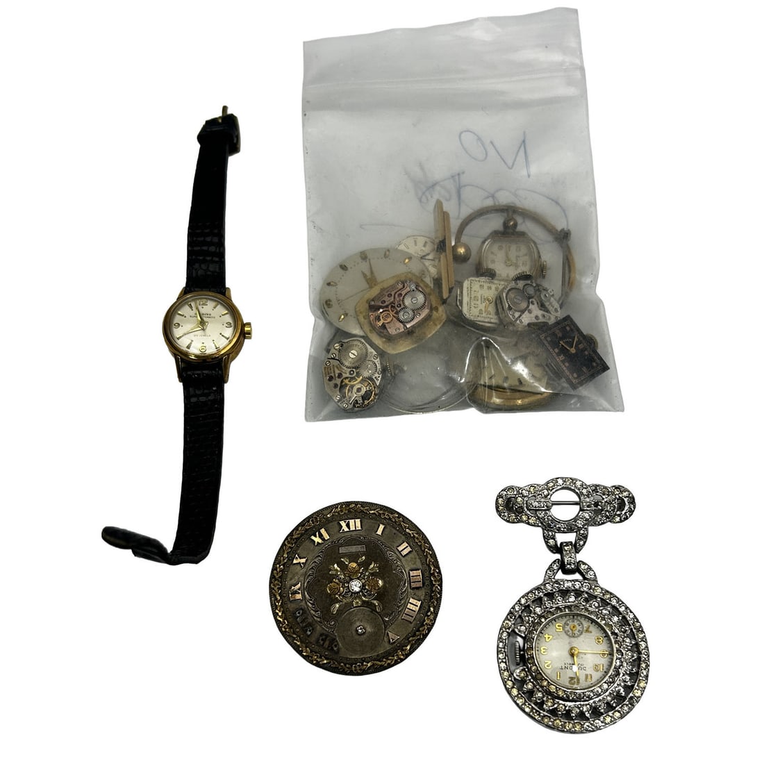 Bag Lot of Vintage Watches & Watch Movements: Bag Lot of Vintage Watches & Watch Movements Including a Candino Superautomatic 25 Jewels Swiss Made Watch, a Gold Filled Watch & Others. Condition: As Found. Sold As Is. Dimensions: Various Sizes. Pr