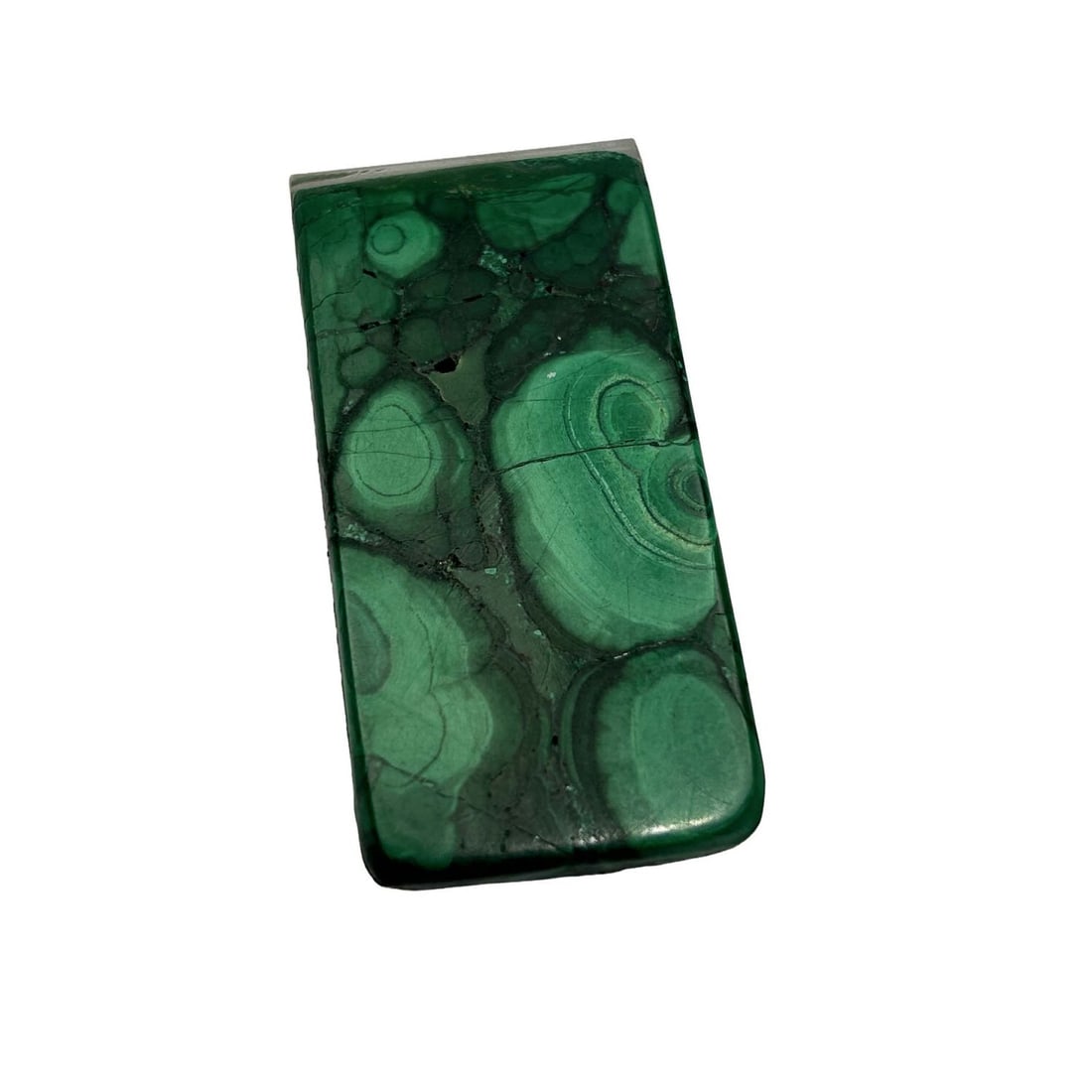 Signed Malachite Money Clip: Signed Malachite Money Clip. Condition: Generally Very Good.Dimensions: 2.1". Provenance: From a Long Island, NY Home. Please note the absence of a Condition Report does not imply that there are no co