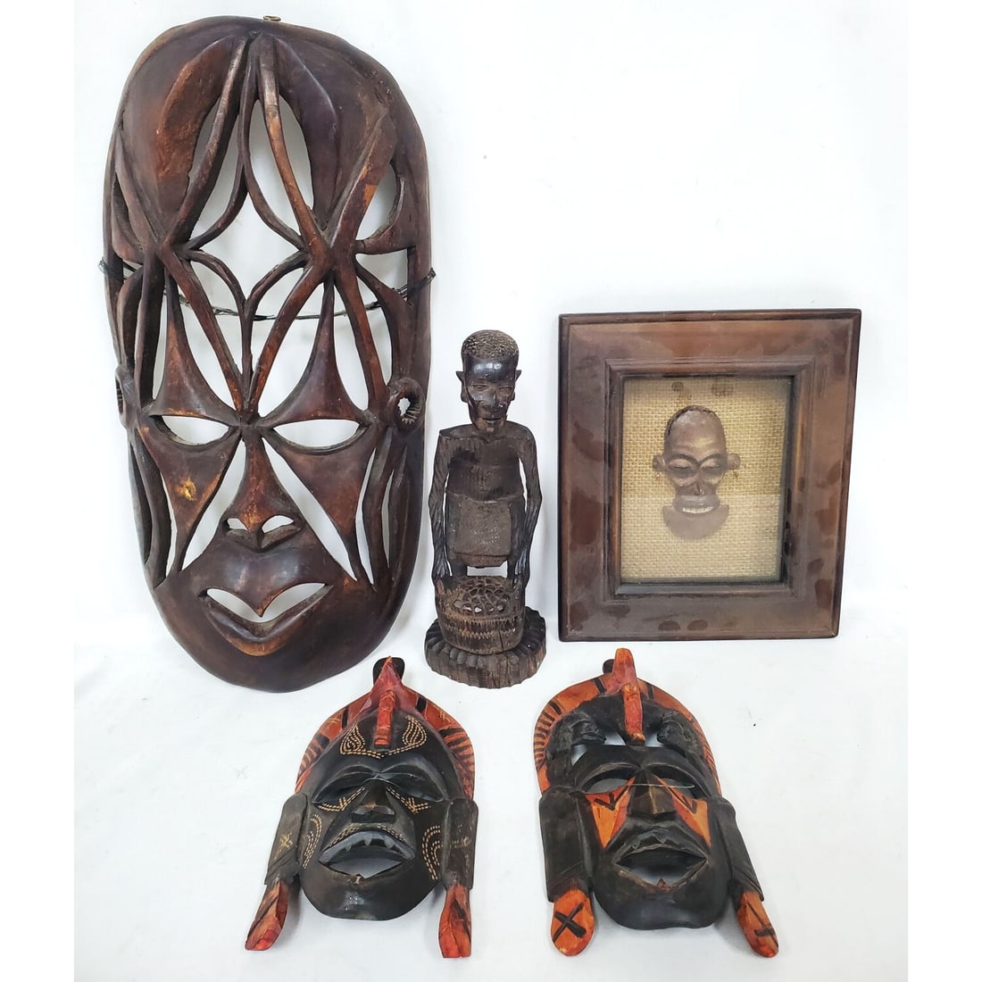 Lot of 4 African Style Carved Wood Face Masks (1 of 3)