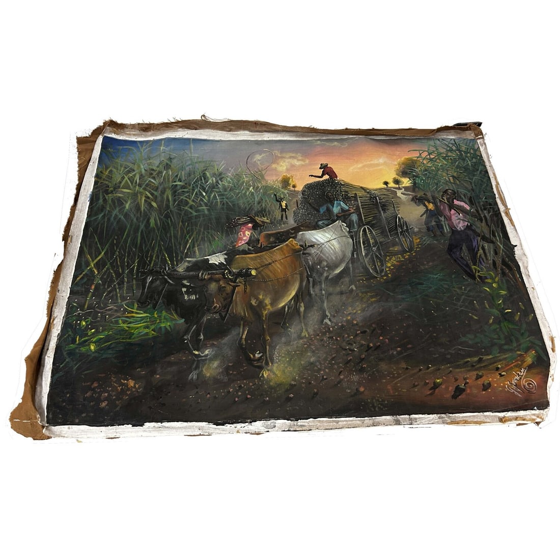 Guy Jourdan, Haitian (20th/21st C.) Painting: Guy Jourdan, Haitian (20th/21st Century) Painting, Oil on Canvas "Sugarcane Field". Signed Lower Right. Signed, Titled "Champ de canne-a-sucre" or "Sugarcane Field", & Dated Oct. 27, 2002 on the Verso