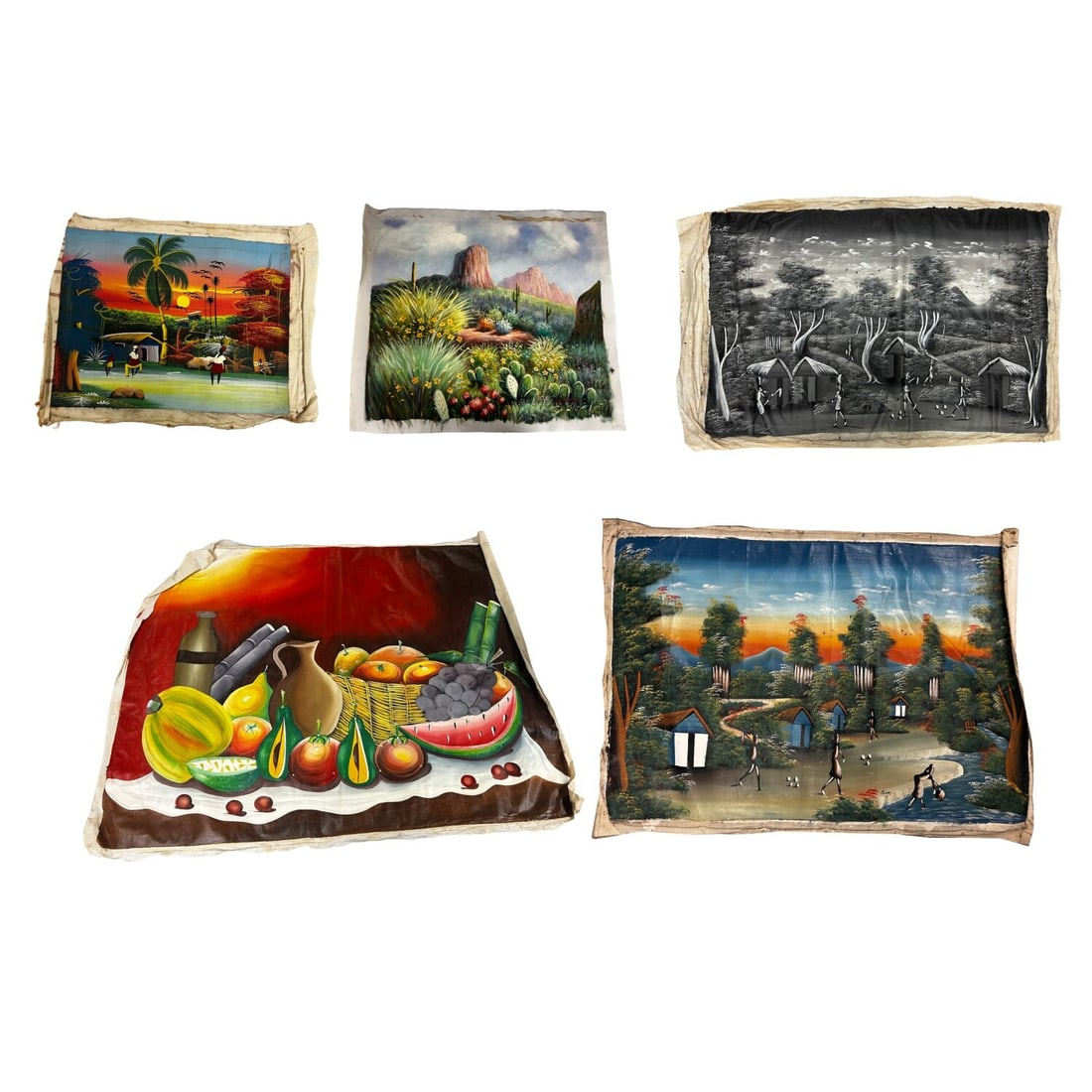 Lot of 4 Signed Haitian Paintings Along w/ Another (1 of 6)