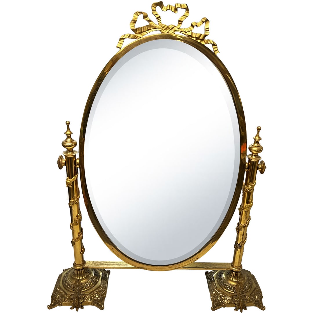 Large Vintage Brass Beveled Tabletop Vanity Mirror (1 of 5)