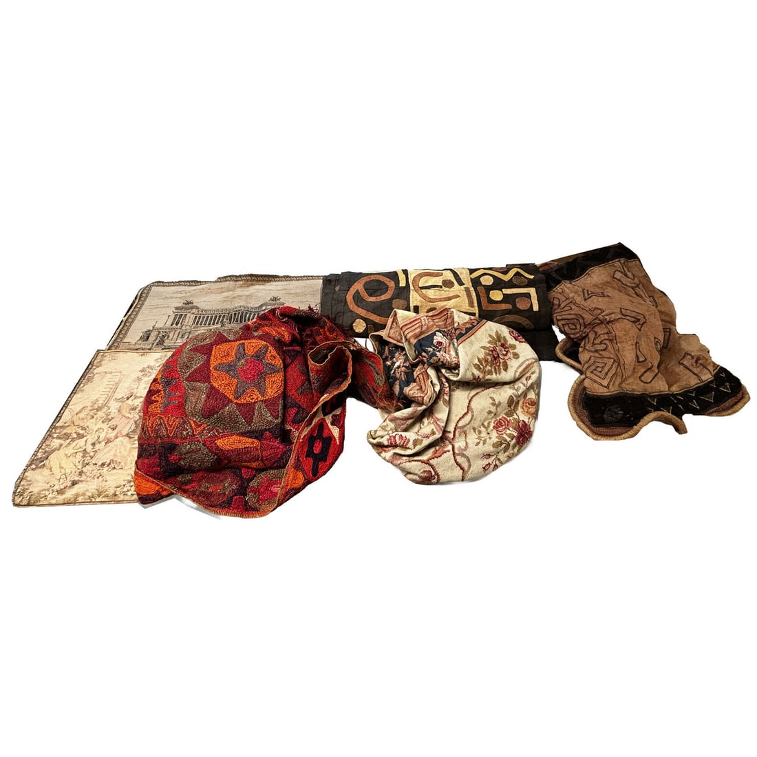 Lot of Various Fabrics Incl. 2 African Kuba Cloths (1 of 6)