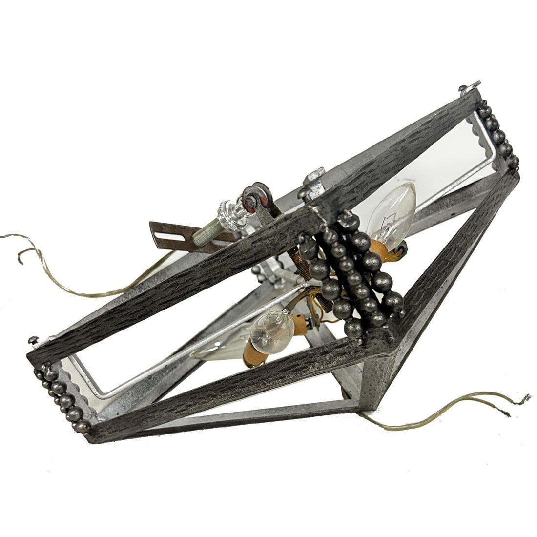 Vintage Art Deco French 4-Light Metal Chandelier: Vintage Art Deco French 4-Light Metal Chandelier. Missing All Glass. Condition: Generally Good w/ Some Marks on the Metal. Please Note- We Do Not Guarantee The Workability or Wiring of Any Lamps or Ch