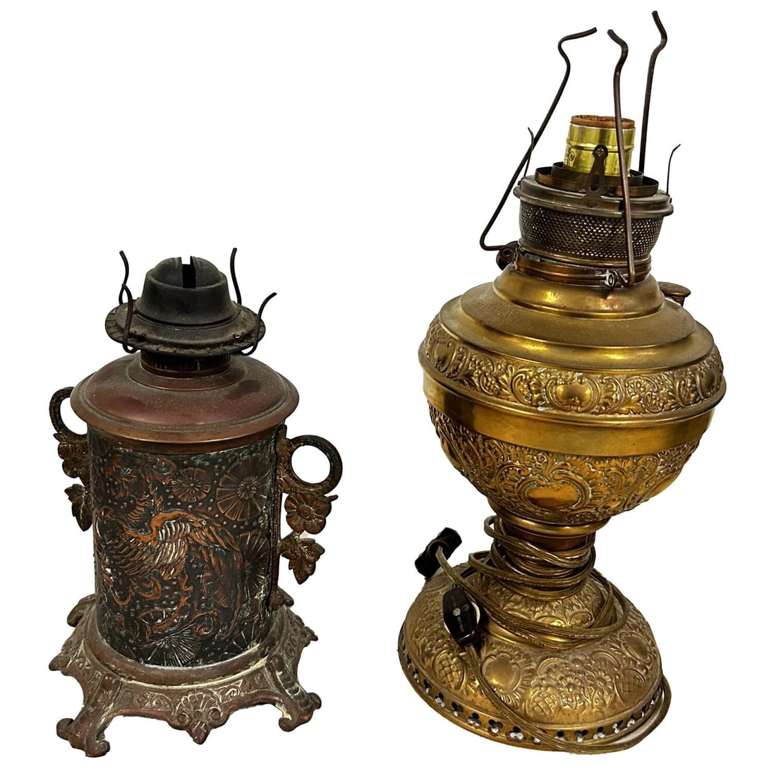 Lot of 2 Antique Hurricane Lamp Bases (1 of 5)