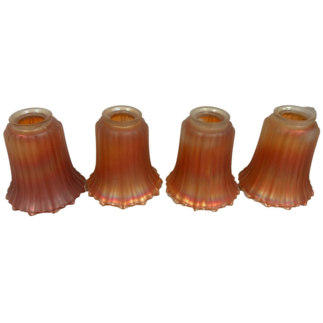 Set of 4 Vintage Iridescent Lamp Shades: Set of 4 Vintage Iridescent Lamp Shades. Condition: Generally Good w/ Some Minor Chips to the Rims. Sold As Is. Dimensions: Each H-5" x Dia-4.5". Provenance: From a Long Island, NY Home. Please note