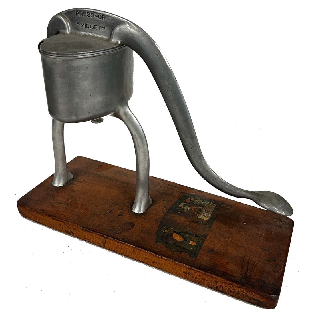 Old Manual Hand Press Citrus Juicer by Hammacher: Old Manual Hand Press Citrus Juicer by Hammacher Schlemmer. Condition: Generally Good w/ Some Losses Due to Age & Use. Sold As Is. Dimensions: H-10.5" x L-13.25" x W-5.5". Provenance: From a Long Isla