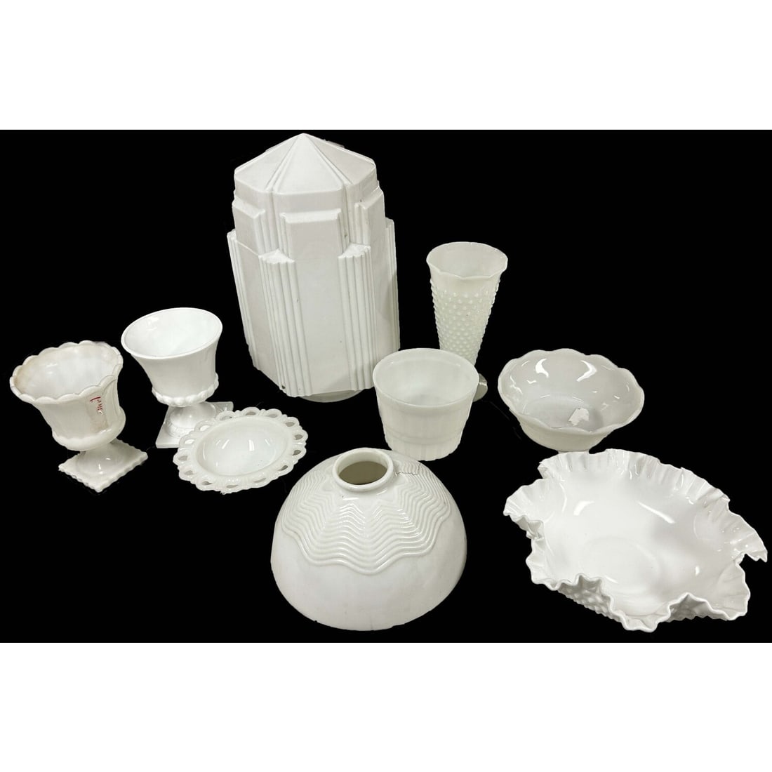 Lot of 9 Milk Glass Items Incl. Vases, Bowls, Etc. (1 of 1)